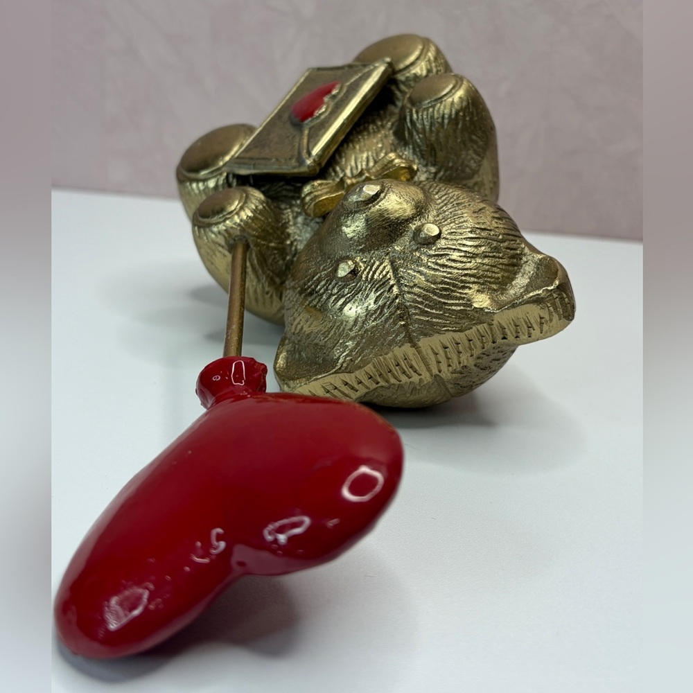 Gold Bear with Red Heart Balloon Figurine - Picture 8 of 13